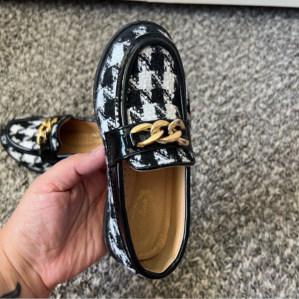 Atalina Toddler Girl Loafers Houndstooth With Gold Chain‎ Link Size 10 - Picture 9 of 16
